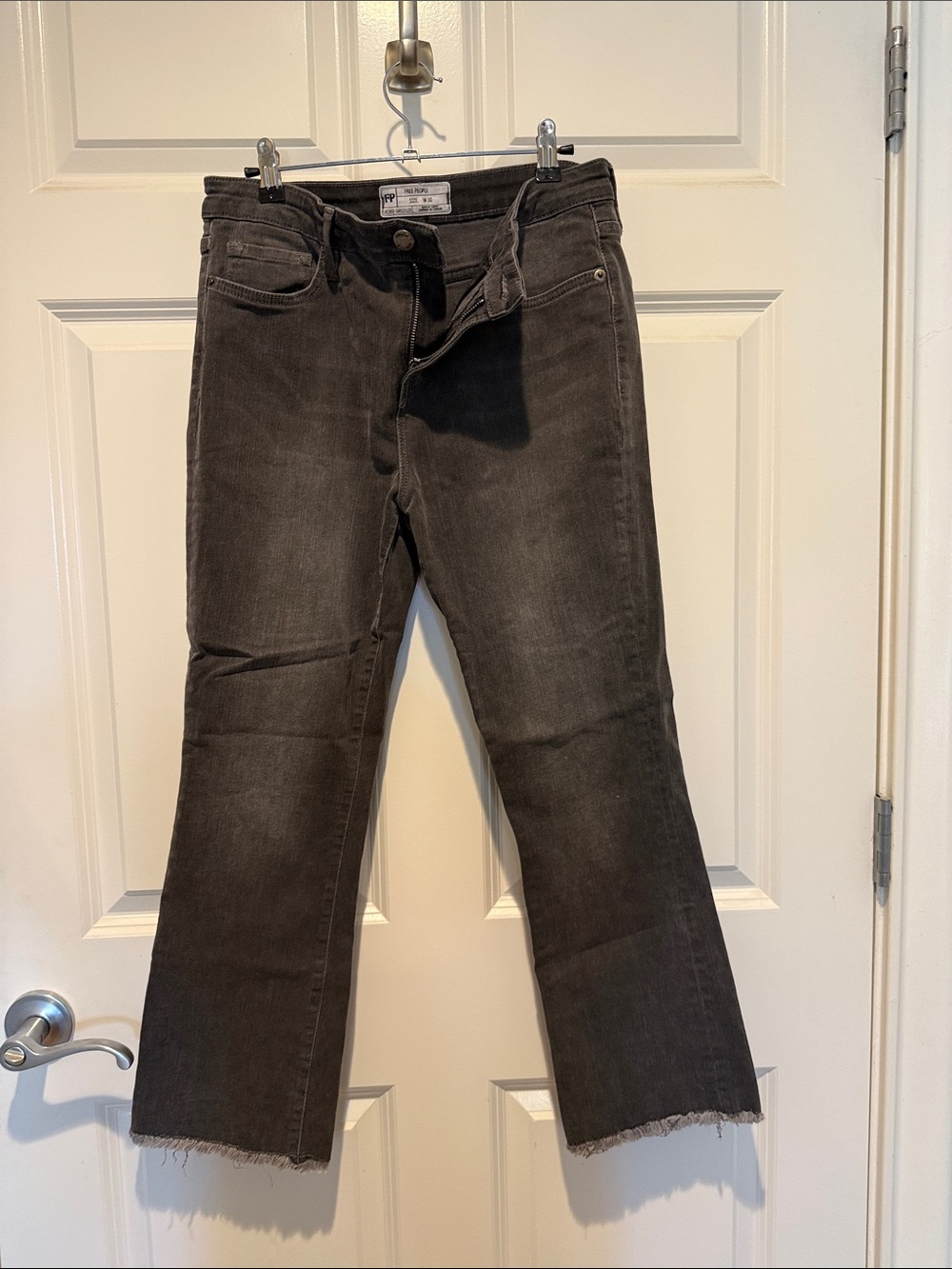 Free People Washed Black Cropped Straight Jeans